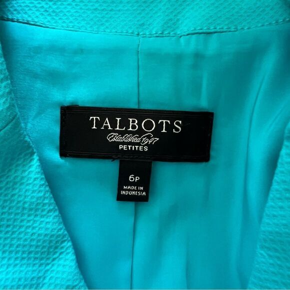 Talbots NWOT Cotton Stretch Pique Turquoise One Button Blazer Jacket 6P - Picture 5 of 6